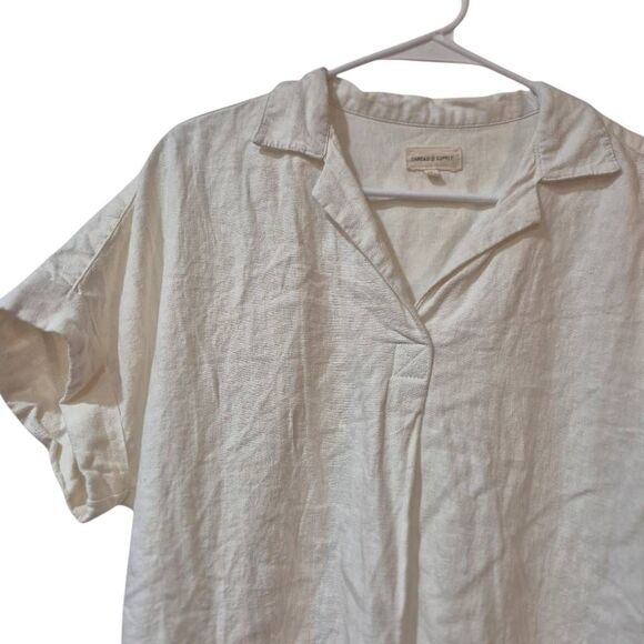 Thread & Supply Off White Linen/Rayon Short Cuffed Sleeve V-Neck Top EUC - Picture 3 of 8